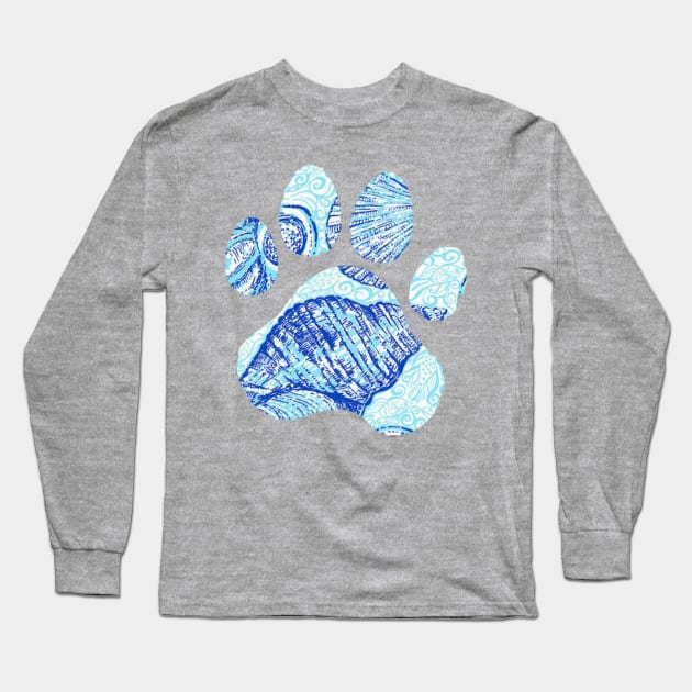Blue Seashell Paw Print Long Sleeve T-Shirt by annmariestowe